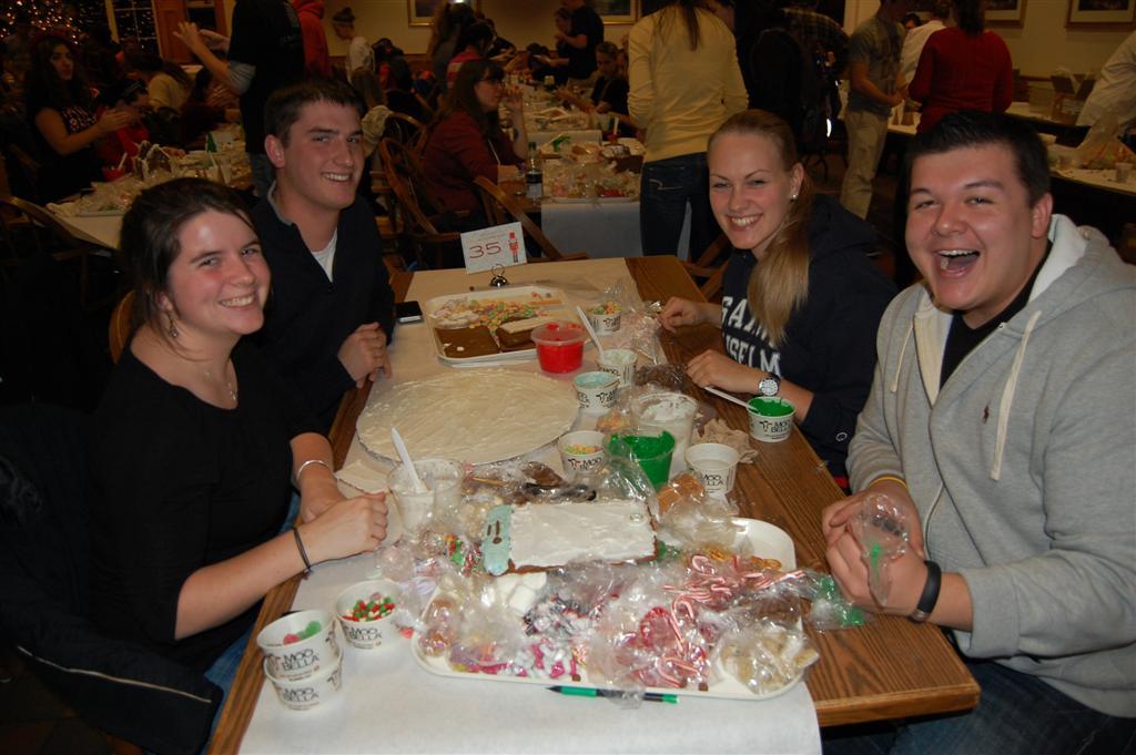 From left: Molly McClintok 14, Joe Gill 13, Ania Koteka 13, Andrew Chan 13 build their gingerbread house
