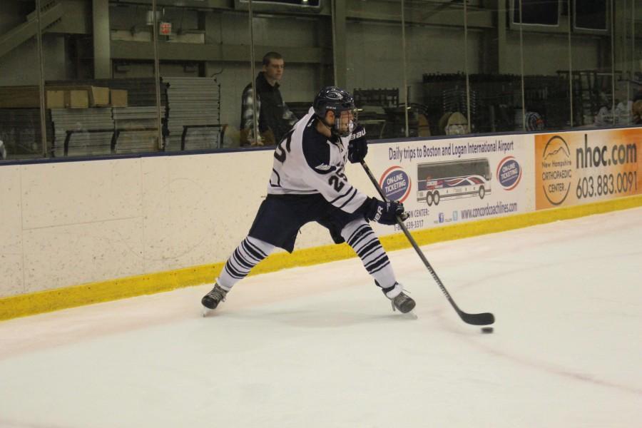 Senior co-alternate captain Vin DAmato on the ice for the Hawks against SNHU last season.