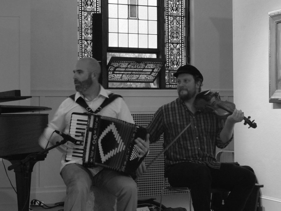 Accordian player, Joe Deleault, and fiddle player, Jordan Tirrell-Wysocki, performing

Franco-American music at the Chapel Arts Center.