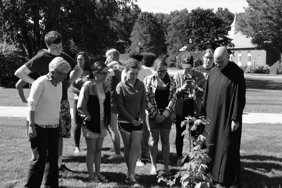 The Saint Anselm College community gathered on Saturday, Sept. 17 to celebrate the arrival of the Hiroshima survivor tree.