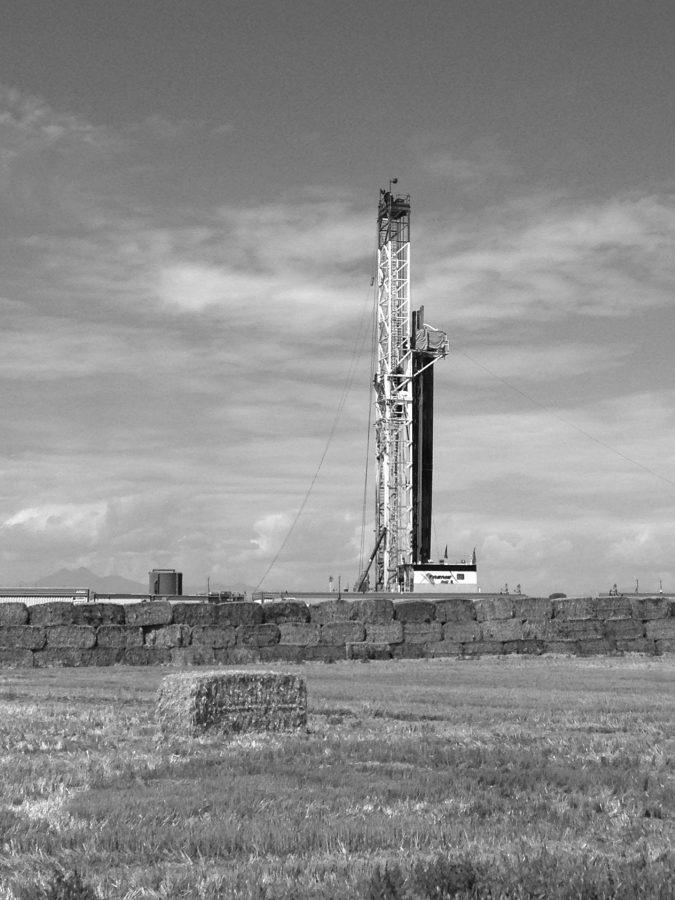 A hydraulic fracturing tower.