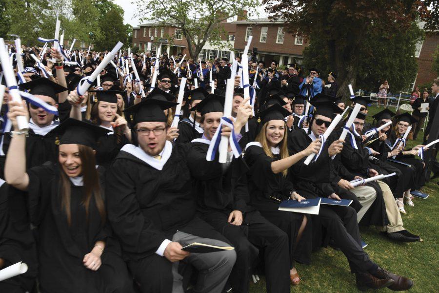 Saint Anselm students of the Class of 2016 celebrate during their commencement ceremony.