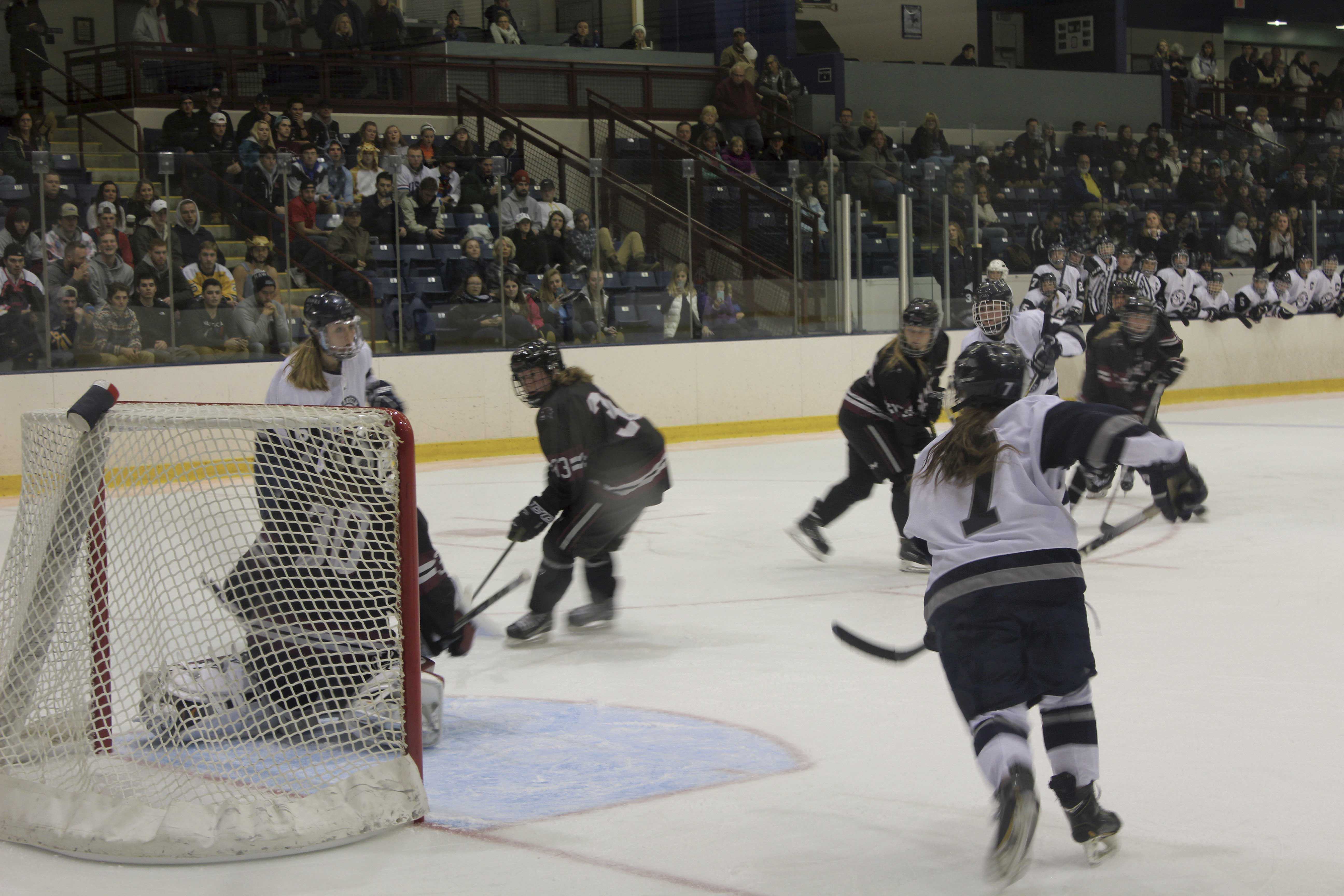 Women's ice hockey in their opener on Oct. 28 in a contest against Franklin Pierce.