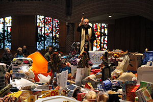 Each year the Thanksgiving Baskets are blessed before leaving Abbey Church.