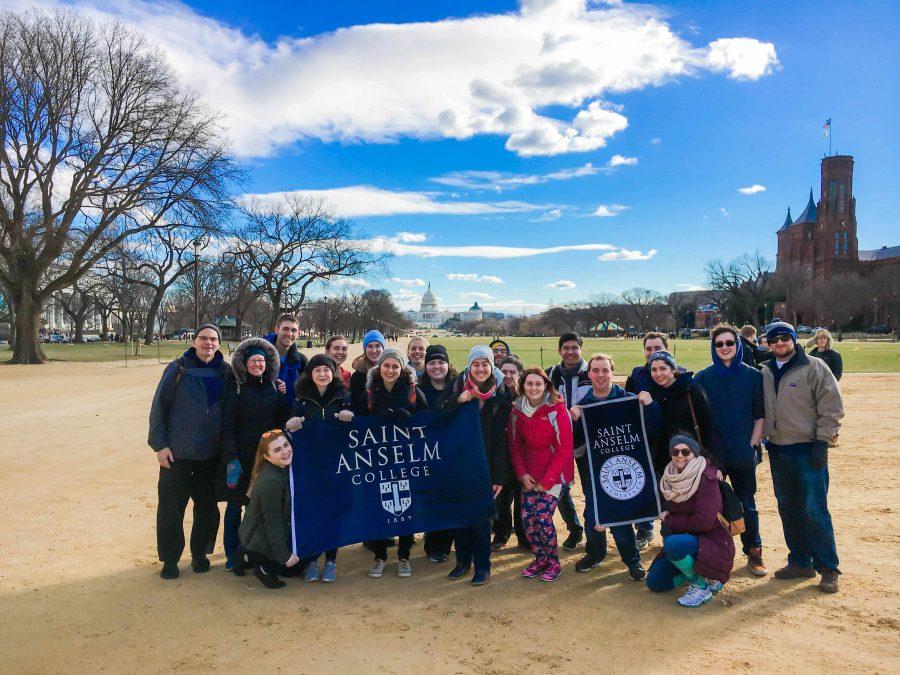 Abbot Matthew Leavy, O.S.B., Andrew Fellows, and 19 Saint A’s students travel to the March for Life.