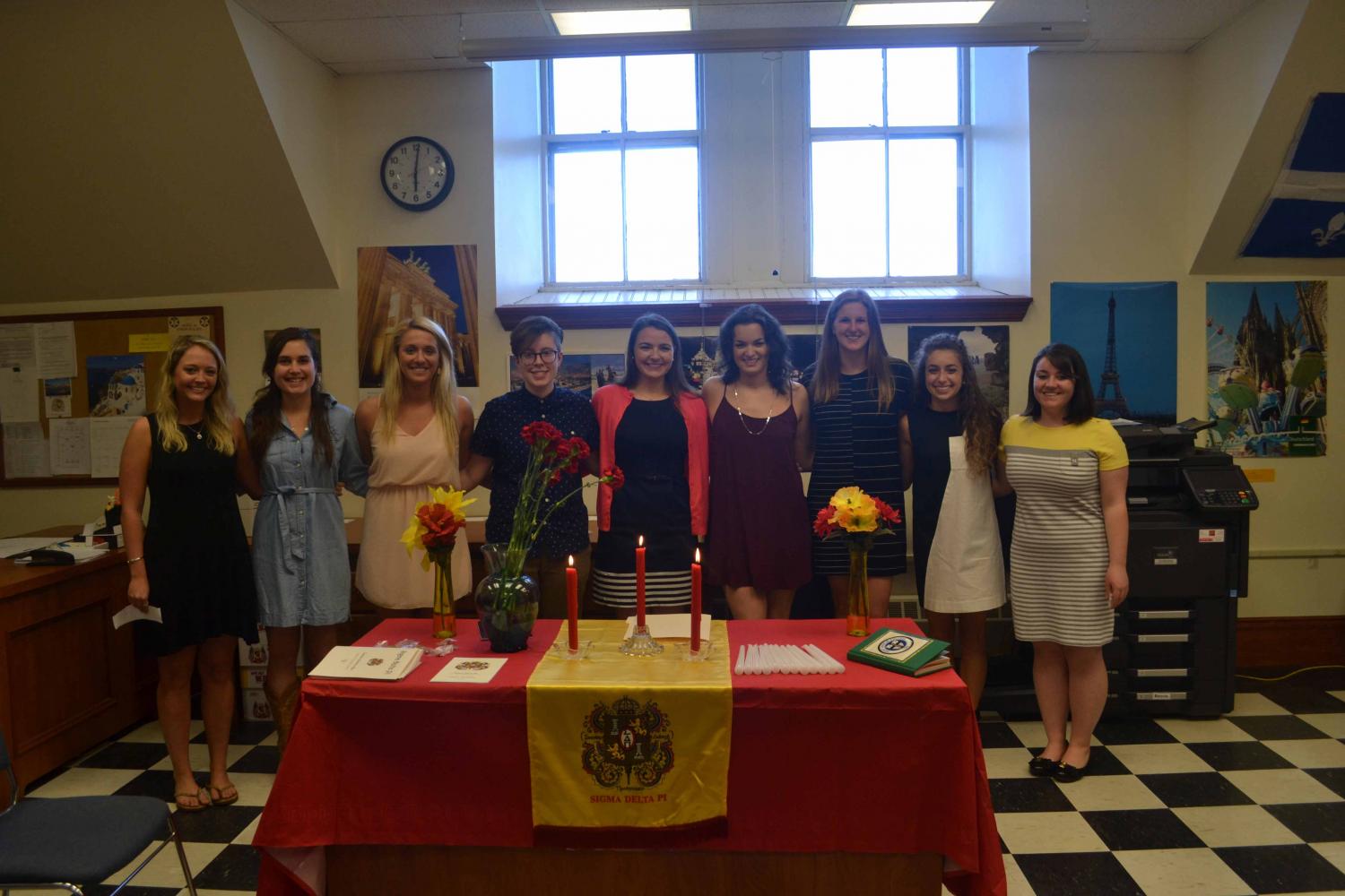 New inductees (from left to right): Alexis Ahern ’19, Alicia Chouinard ’17, Cecilia Chrisom ’17, Emily Craig ’19, Katie Duane ’17,

Elizabeth Moore ’19, Madison Sarra ’19, Peyton Wallace ’17, and Amanda Young ’17.