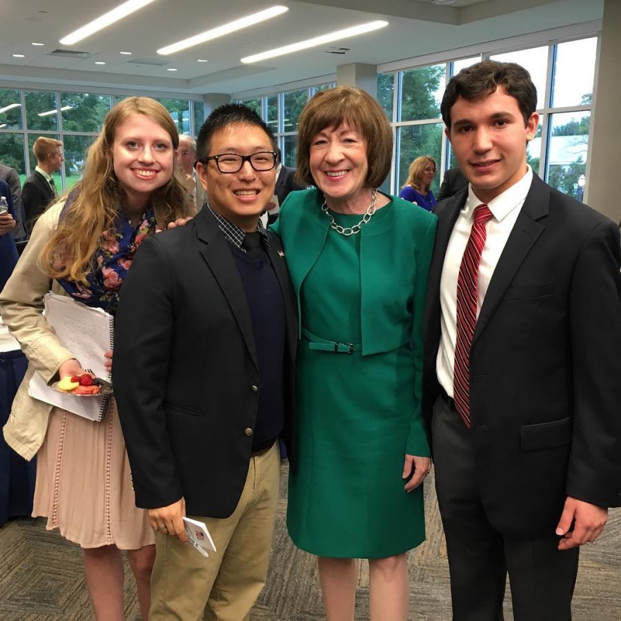 From left to right: Kati Gardella ’20, Sean Connor ’20, Senator Susan Collins, and Matthew Denaro ’21.