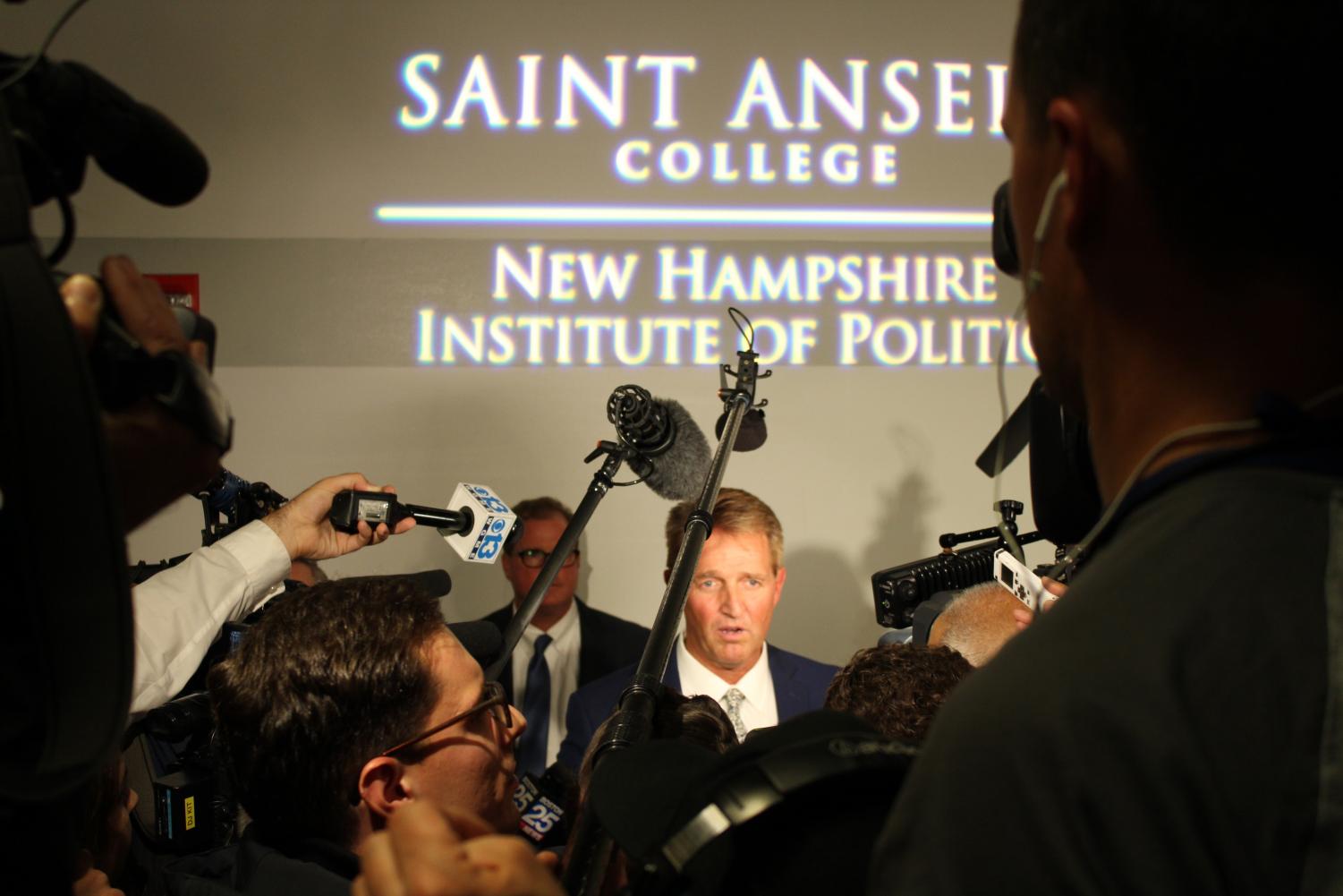 Flake’s involvement in the controversial appointment of Brett Kavanaugh to the Supreme Court attracted a big media presence when he spoke at Saint Anselm Oct. 1.