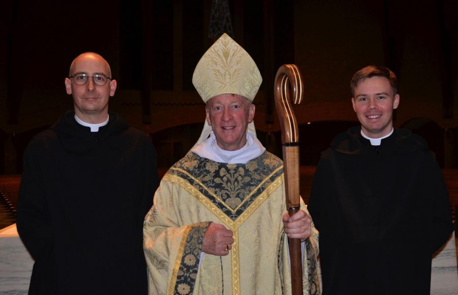 From left to right, Brother Dunstan, Abbot Mark, and Brother Titus at the vow ceremony on January 15.