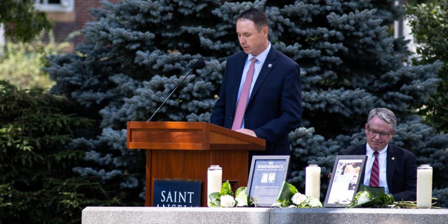 Speaker Kevin Ryan, class of 1994, reflecting on the events of 9/11 at the memorial.