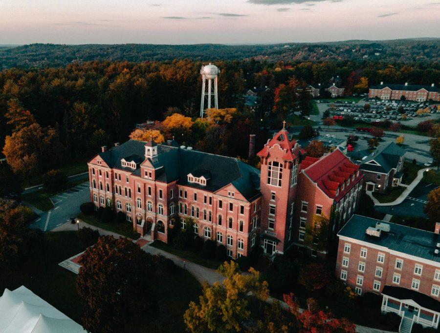 An aerial view of Alumni Hall