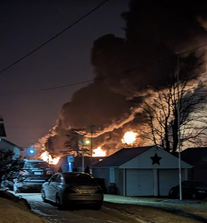 Flames illuminate the skies over Ohio, the result of burning a toxic chemical spill