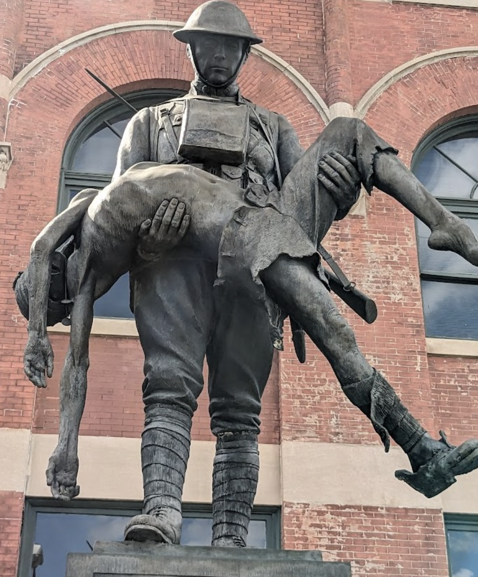 The statue of the Rainbow Soldier in Montgomery, AL honors WWI soldiers.