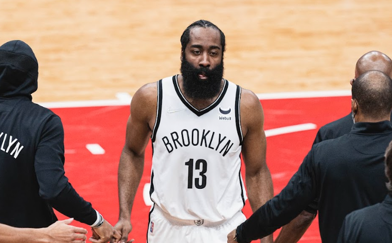 James Harden during his time with the Brooklyn Nets where he, Kevin Durant and Kyrie Irving only played 17 games together.