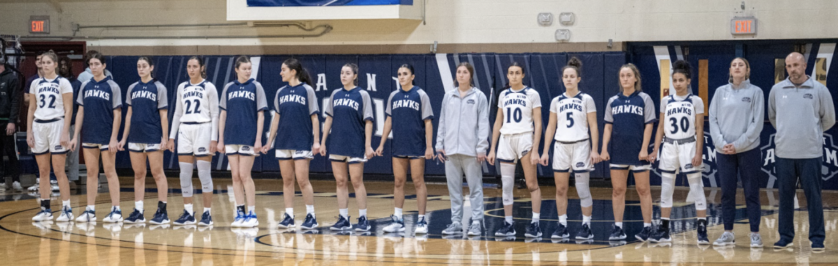 Saint Anselm women’s basketball team before home opener against Southern New Hampshire University.