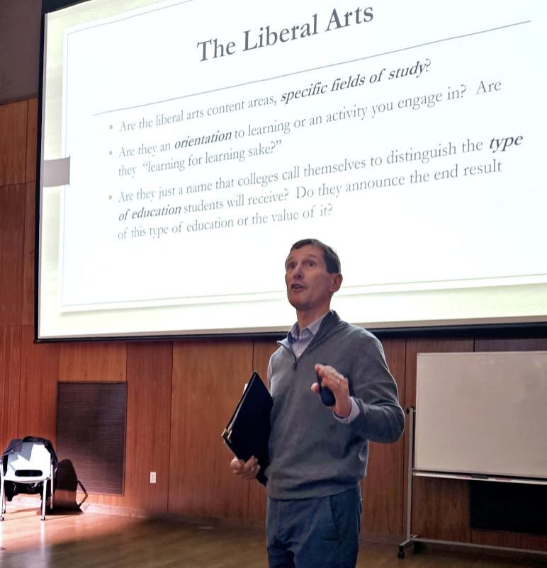 Cronin speaks at town hall on futute of the liberal arts amid college academic cuts.