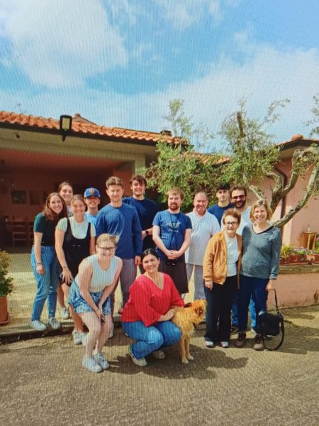 The whole Tuscania group (left) and a few friends visiting a cheese farm (right)