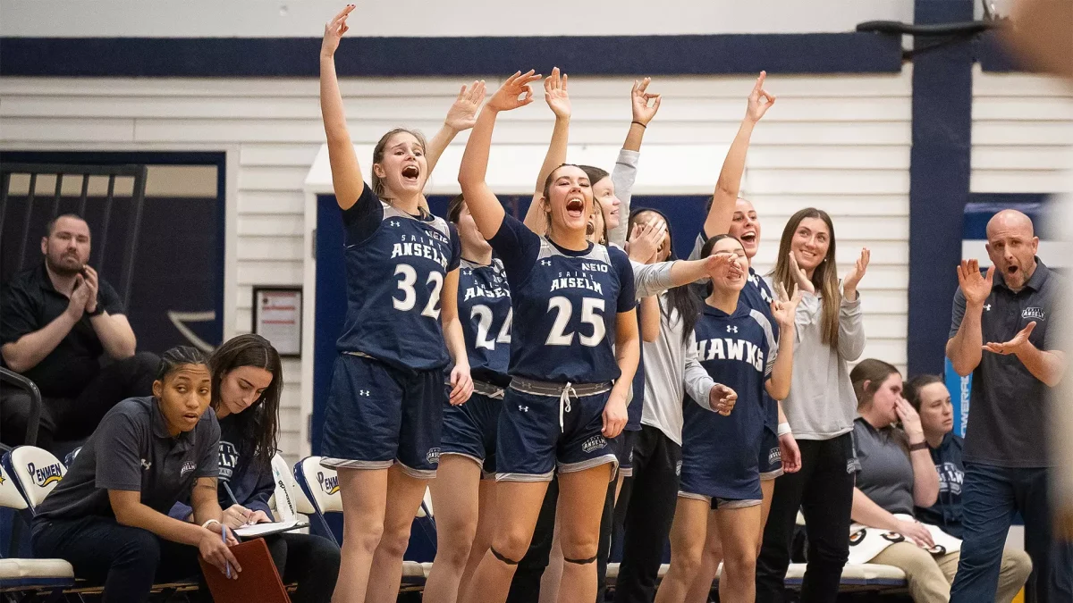  Women’s Basketball team at game against Franklin Pierce ending in a 40-67 win.